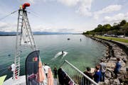 Blick auf eine Wakeboard-Anlage am Ufer des Genfersees. (Bild: Magali Girardin/Keystone, 2. Mai 2015)