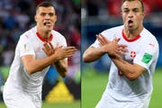 Zeigten den Doppeladler: Granit Xhaka (links) und Xherdan Shaqiri. (Bild: Laurent Gilliéron / Keystone (Kaliningrad, 22. Juni 2018))