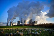 Dampf kommt aus dem mit Braunkohle betriebenen Kraftwerk Neurath in Bergheim (D). (Bild: EPA)
