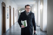 Finanzchef Benedikt Würth nach der Präsentation der Jahresrechnung. (Bild: Ralph Ribi (St. Gallen, 19. März 2018))