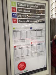 Auf dem St.Galler Bahnhofplätze hängen teilweise am Samstagmittag bereits die neuen Haltestellen-Beschriftungen und Fahrpläne der VBSG. (Bild: Reto Voneschen - 8. Dezember 2018)
