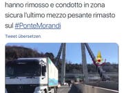 Der letzte: Am Samstag rollte vier Monate nach dem Einsturz der letzte verbliebene Lastwagen von der Unglücksbrücke in Genua. (Bild: Sreenshot Vigili del Fuoco)