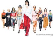 Von links: Modelle von Prada, Chloé, Versace, Moschino, Off-White, Dolce & Gabbana, Tommy Hilfiger, Stella McCartney, Alexander Wang. (Bild: PD)