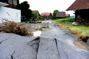 Der Götzentalbach hinterliess in Dierikon eine Spur der Verwüstung. (Bild: Keystone/Urs Flüeler (Dierikon, 10.06.15))