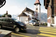 Sicherheitsoptimierungen werden auch im Bereich der Ausfahrt vom Kirchenplatz vorgeschlagen. (Bild: Florian Arnold (Bürglen, 12. Februar 2014))