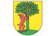 Das Original: Das Wappen der Gemeinde Risch zeigt einen roten Luchs, der linksseitig einen grünen, buschigen Baum hinaufzuklettern scheint. Der Hintergrund des Wappens ist in Gelb gehalten.