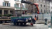 Der Krienbachbrunnen wurde für die Bauarbeiten vorübergehend abgebaut. (Bild: Facebook Stadt Luzern)