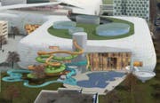 So stellten sich die Architekten den Bereich mit dem Erlebnisbad vor. (Visualisierung pd)