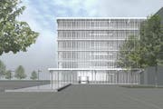 Das neue Komax-Gebäude, wie nach der Fertigstellung aussehen soll. (Bild: Visualisierung: PD/Komax)