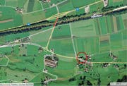 Die Blattenbrücke (rot markiert). Rot eingekreist: die Kapelle St. Jost. (Bild: Karte mapsearch.ch)
