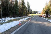 Der Autofahrer kam von dieser Strasse ab und prallte in ein Waldstück... (Bild: Luzerner Polizei (Entlebuch, 22. November 2017))