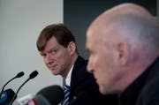 FCL-Präsident Mike Hauser, links, und der neue Trainer Carlos Bernegger. (Bild: Pius Amrein/Neue LZ)