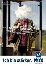 Plakat der Tabakpräventionskampagne des Bundes mit der Aufschrift «Sophie hört auf. Das schaffst auch du». (Bild: Plakat Bundesamt für Gesundheit)