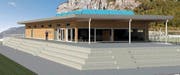 So soll das neue Garderoben- und Restaurantgebäude Pfaffenmatt aussehen. (Bild: Visualisierung PD)