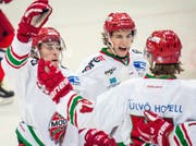 Nicolas Müller beim Jubeln am IIHF Junior World Cup in Jekaterinenburg. (Bild: pd)