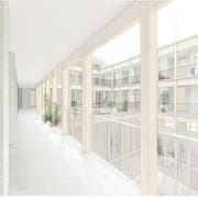 So soll der Innenhof des Quartierzentrums Wesemlin dereinst aussehen. (Bild: Büro Konstrukt)