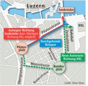 So sieht das neue Verkehrsregime zwischen Pilatusstrasse und Bundesplatz aus. (Bild: Grafik Neue LZ)