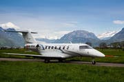 Der PC-24-Prototyp bei Roll- und Bremstests auf dem Flugplatz Buochs. (Bild: PD)