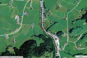 Die Unfallstelle in Schüpfheim auf der Höhe der Flühlistrasse 21 (rot eingekreist). (Karte mapsearch.ch)