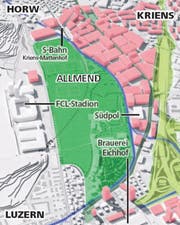 Die Visionen des Siegerprojekts: Alle roten Gebäude könnten neu gebaut oder saniert und erweitert werden. (Bild: PD/Grafik Loris Succo)