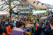 Festlich: der Einzug der Weisstanne auf dem Dorfplatz (Bild: Roger Grütter)