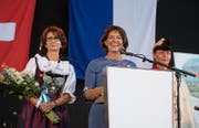 «Niemand will die Schweiz an die EU verschachern»: Bundespräsidentin Doris Leuthard an der Feier in Luzern. (Bild: Corinne Glanzmann (Luzern, 31. Juli 2017))