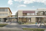 Das Siegerprojekt «Laurentia», mit dem das Riedmattschulhaus erweitert wird. (Bild: Visualisierung PD)