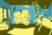 Szene aus dem Film «Ruben Leaves» von Frederic Siegel: Die Möbel spielen verrückt. (Bild: @2015 / Frederic Siegel, Hochschule Luzern)