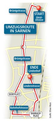 Umzugsroute in Sarnen. (Bild: Grafik: Oliver Marx)