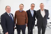 Die neue Führung: Giuliano Otth, CEO Crypto AG und Crypto Schweiz AG (links), Andreas Linde, Verwaltungsratspräsident Crypto International Group, Robert Schlup, Verwaltungsratspräsident Crypto AG und Crypto Schweiz AG, Anders Platoff, CEO Crypto International Group. (Bild: Patrick Senn/PD)