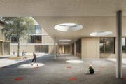 Das Siegerprojekt «Laurentia», mit dem das Riedmattschulhaus erweitert wird. (Bild: Visualisierung PD)
