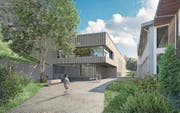 Mit dem Bau einer neuen Mehrzweckhalle (links) will sich die Gemeinde Greppen für die Zukunft rüsten. (Bild: Visualisierung: PD)