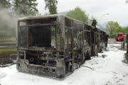 Vom Bus blieb nach dem Feuer nur noch das Gerippe übrig. (Bild: Luzerner Polizei)