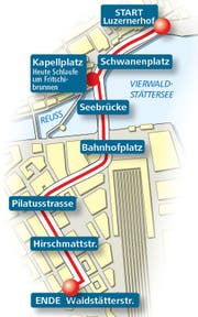 Umzugsroute des Fritschi-Umzug am Schmutzigen Donnerstag in der Stadt Luzern. (Bild: Grafik: Neue LZ)