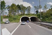 Auf der Autobahn A14 kommt es in den kommenden Wochen zwischen dem Tunnel Rathausen und der Verzweigung Rotsee zu nächtlichen Verkehrsbehinderungen. (Bild Google Maps)