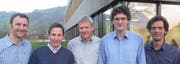 Die neue Schulleitung: v. l. Die vier Prorektoren Martin Bossert, Teddy Amstad, Alex Birrer, Thomas Peter und Rektor Patrick Meile.
