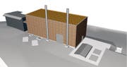 Neubau der Heizzentrale an der Holzhofstrasse 8 in Einsiedeln. (Bild: Visualisierung: PD)