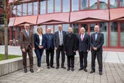 Dies ist der neu zusammengesetzte Weidli-Stiftungsrat: Peter Meyer (v.l.), Brigitta Stocker, Vizepräsident Thomas Hochreutener, Präsident Karl Tschopp, Walter Brand, René Jacomet und Urs Frank. (Bild: PD/Edi Ettlin)