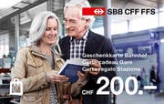 Die Geschenkkarte Bahnhof ist mit Guthaben zwischen 20 und 200 Franken erhältlich.