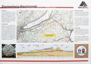 Der Verlauf des Zimmerberg-Basistunnel ist auf dem Alptransit-Flyer von 1998 schon mal vorgezeichnet. (Bild: Stefan Kaiser (Zug, 6.Februar 2018))