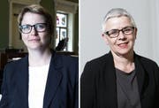 Claudia Mund (links), Zuger Datenschützerin, kandidiert Ende Jahr nicht mehr für das Amt. Ombudsfrau Katharina Landolf tritt nicht zur Wiederwahl an. (Bilder: Werner Schelbert)