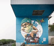 Das Wandbild an der Fassade der alten Kehrichtverbrennungsanlage. (Bild: PD (Luzern, 16. Juli 2017))