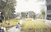 So könnte in Beromünster die Bebauung im Gebiet «Hinder Müli» 2020/21 aussehen. (Bild: Visualisierung: Dost Stadtentwicklung Luzern)