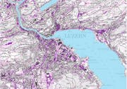 Zu sehen ist die neue Gefährdungskarte zum Oberflächenabfluss im Kanton Luzern im Massstab 1:15'000. Die dargestellten Abflussbereiche sind in jedem Fall im Gelände zu verifizieren. (Bild: Geoportal Kanton Luzern / Screenshot)