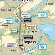 Herzstück des geplanten Bypass ist ein neuer Tunnel. (Bild: Grafik: web, Oliver Marx, Janina Noser)
