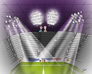Solarpanels sollen auf der Swisspor-Arena für Strom erzeugen. (Bild: Karikatur Jals)