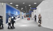 Personenunterführung Dorf – Bahnhofhalle – Feriendorf. (Bild: Visualisierung: PD)