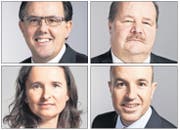 Peter Schilliger (FDP), Yvette Estermann (SVP), Roland Fischer (GLP) und Felix Müri (SVP) sind mögliche Kandidaten für den Ständerat (gegen den Uhrzeigersinn). (Bild: Keystone)