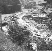 Ein Bild der Gemeinde Flühli kurz nach dem Murgang von der Beichlen ins Rohrigmoos im Sommer 1980. (Bild: PD)