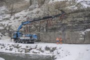 Blick auf die Arbeiten in der Badflue. (Bild: Pius Amrein (Wolhusen, 1. März 2018))